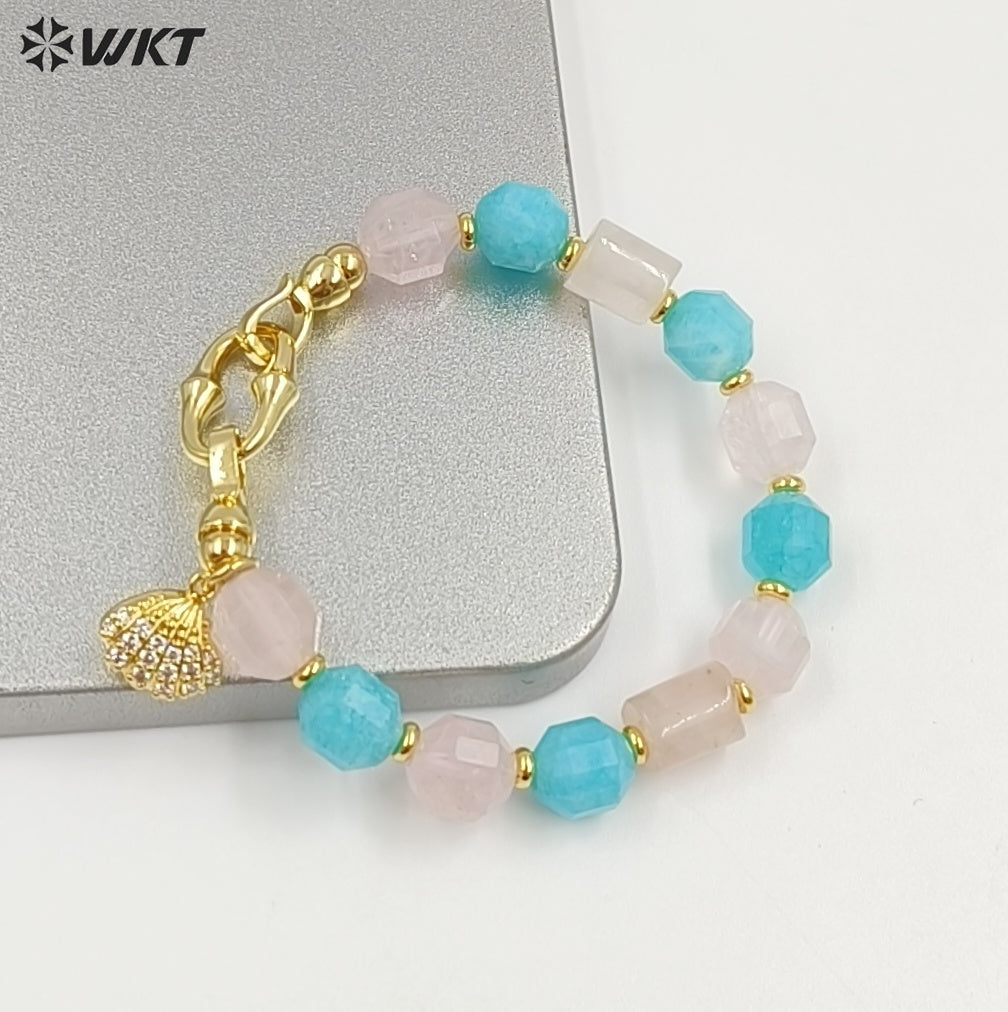 WT-B711 Trendy Gold Plated Natural Gemstones Beads With Little Fish Shell Charms Women Bracelets For Daily Decorative Jewelry