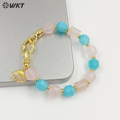 WT-B711 Trendy Gold Plated Natural Gemstones Beads With Little Fish Shell Charms Women Bracelets For Daily Decorative Jewelry