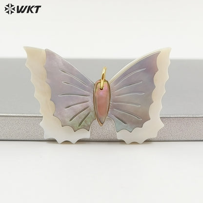 WT-JP462 High Quality Colorful Double Layers Natural Shell Butterfly Shape Gold Pendants For Lady Gifts DIY Accessories