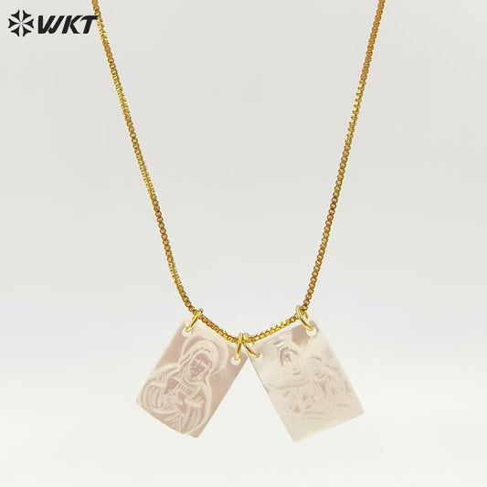 WT-JN285 New Design Wholesale Religious 18K Gold Plated Blessing Square Necklace for Unisex As Anniversary Gift
