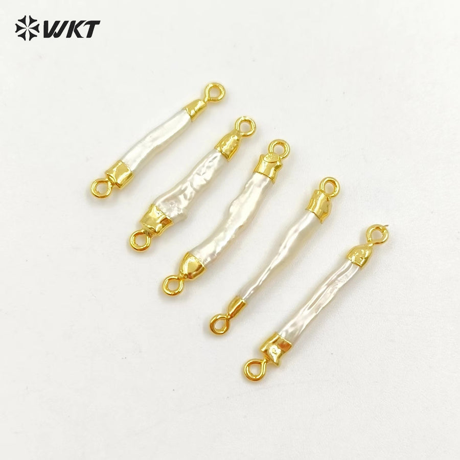 WT-C131 WKT Beautiful Fresh Pearl Pendant With Metal Plated Top Connector for Necklace and Bracelet Connector Jewelry Findings