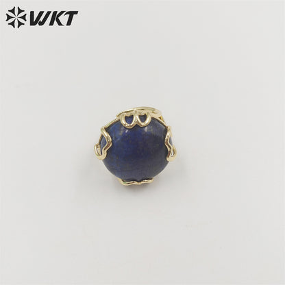 WT-R440 Wholesale Fashion 18k Real Gold Plated Resist Tarnishable Handmade Claw Setting Round Gemstone Ring in Adjustable Size