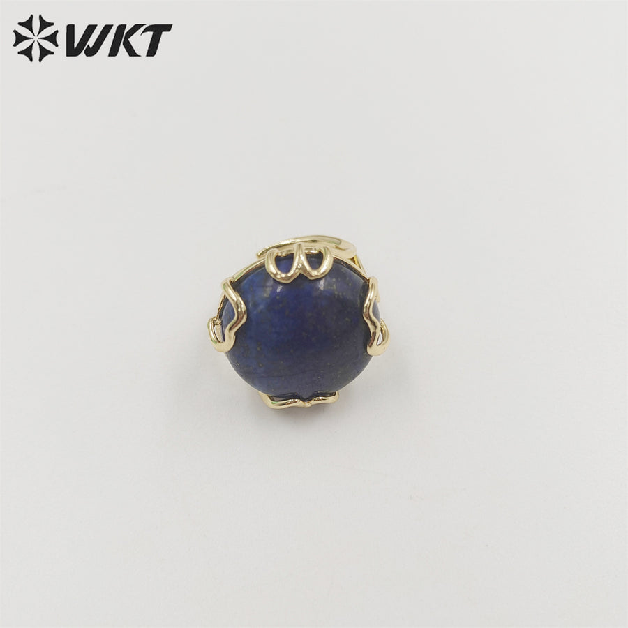 WT-R440 Wholesale Fashion 18k Real Gold Plated Resist Tarnishable Handmade Claw Setting Round Gemstone Ring in Adjustable Size