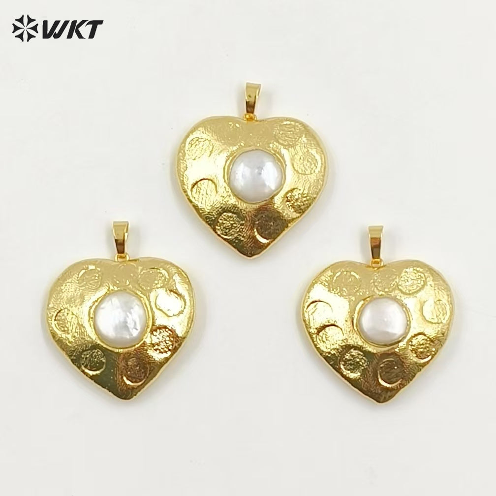 WT-JP397 Lovely WKT Exclusive Design Handmade Gold Plated Natural Freshwater Pearl Heart Pendants