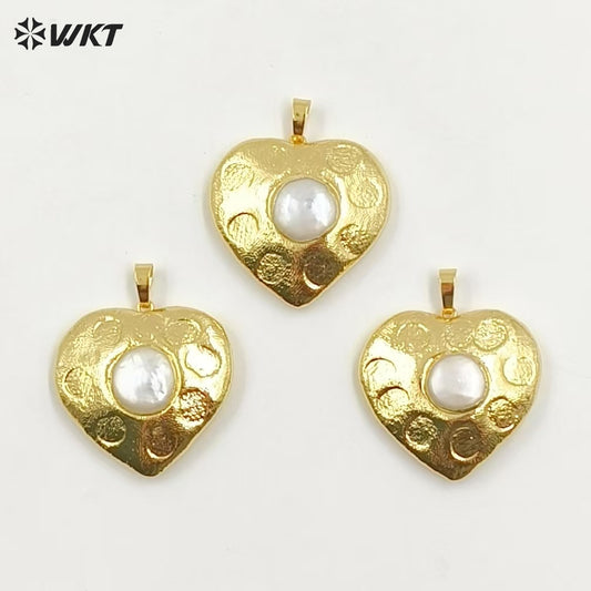 WT-JP397 Lovely WKT Exclusive Design Handmade Gold Plated Natural Freshwater Pearl Heart Pendants
