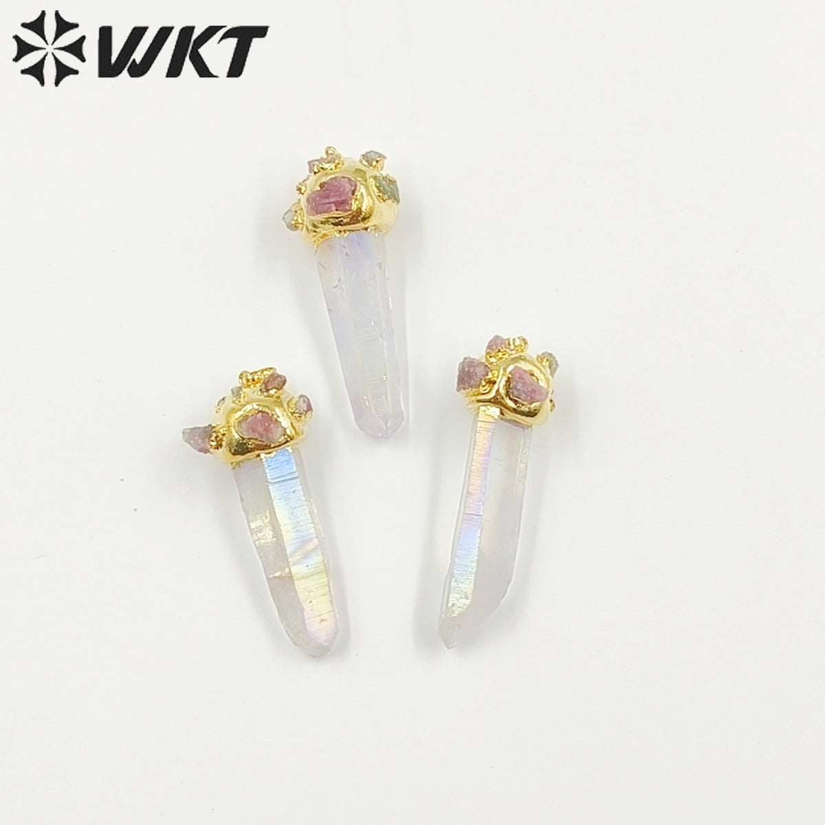 WT-P1916 New Precious Aura Crystal Quartz With Tourmaline Charm Claw Setting Oval Amazonite Amethyst Stone Pendants