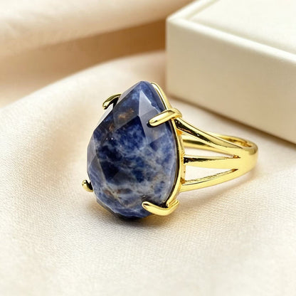 WT-R615 Wholesale Gold Electroplated Various Natural Gemstones Faceted Waterdrop Shape Rings For Women Popular Jewelry Gift