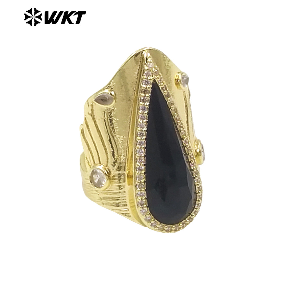WT-R523 Amazing New Big Cocktail Long Pear Amazonite Stone Setting Women Party Ring or for Friend Birthday Gift