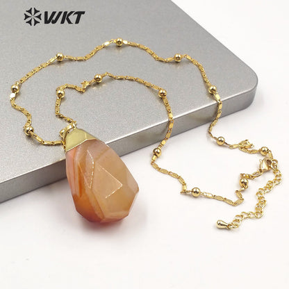 WT-N1209 Newest Natural Gemstone Necklace Gold Plated Stylish Women Charm Jewelry Natural Stone Necklace