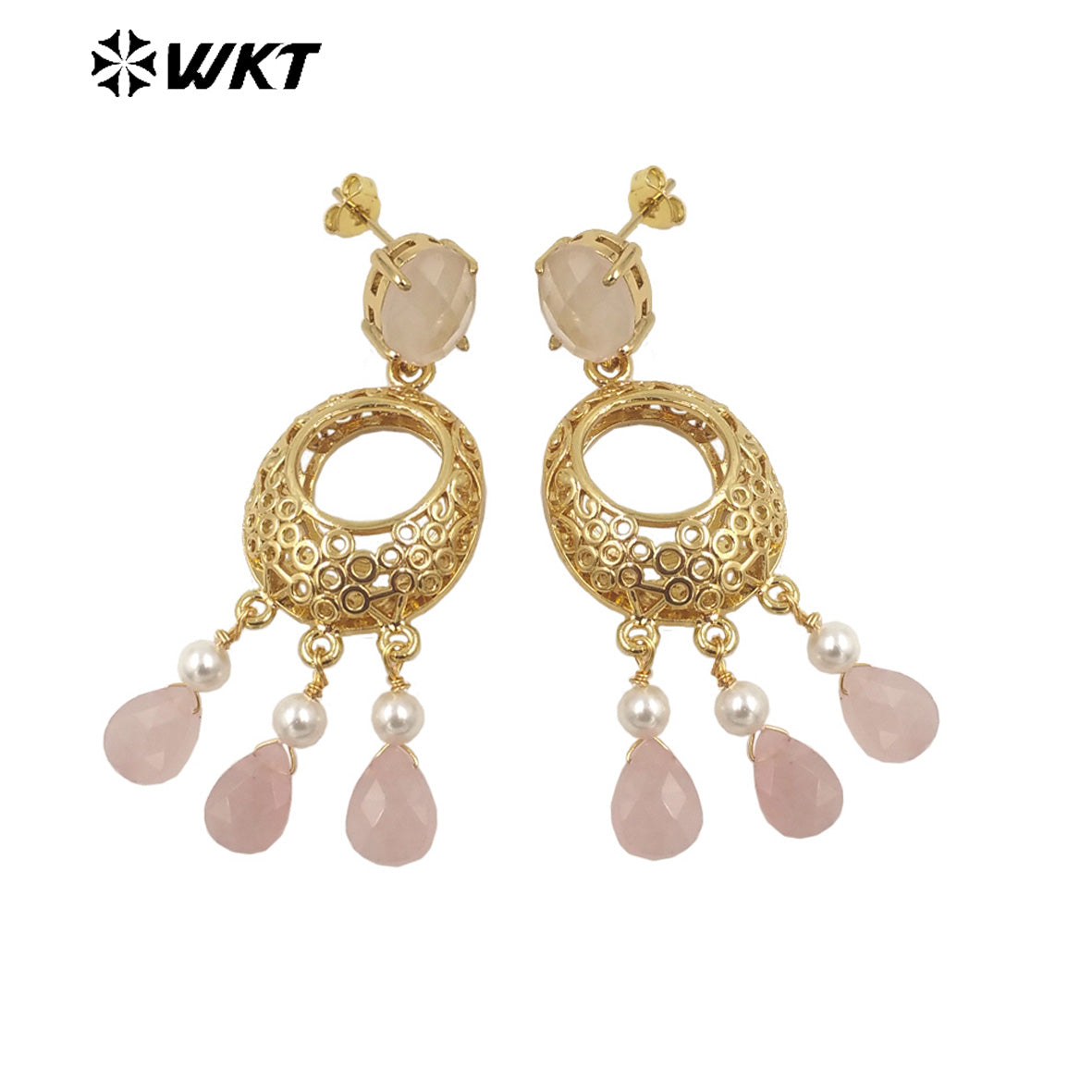 WT-E721 Amazing Excellent Tiny Drop Dangle Earrings Fashion Gold Plated Long Statement Drop Stone Earrings for Women Gift