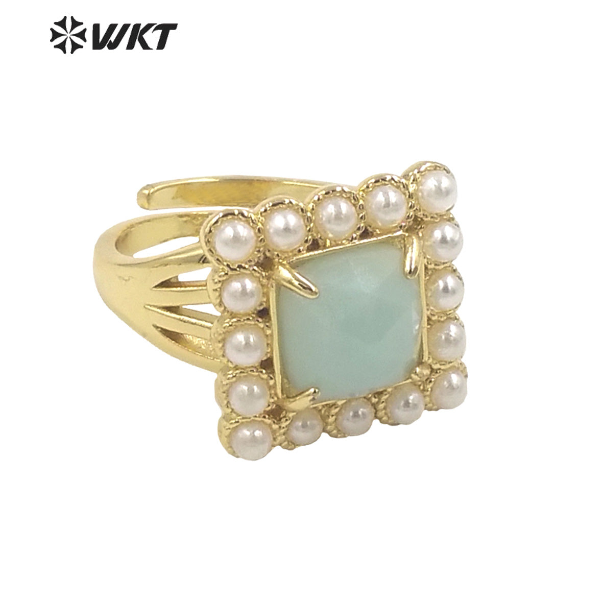 WT-MPR077 Delicate Charming Lady Square Natural Gemstone with Claw Setting 18K Gold Plated Birthday Stone Ring