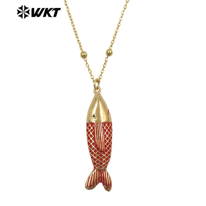WT-JFN68 Exquisite Gold Plated Chain With Colorful Drop Oil Fish Pendants Necklaces For Women Trendy Wearing Accessory