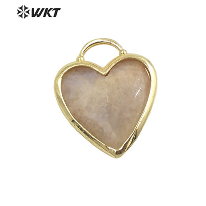 WT-P1857 Newest Lovely Small Size Gemstone Made Heart Pendant Fashion Gold Bezel Natural Handmade Amethyst Stone Heart Charms