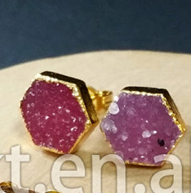 WT-E125 Gorgeous Tiny Sparkly Flat Agate Druzy Earring Hexagon Round Triangle square Druzy Earring Studs