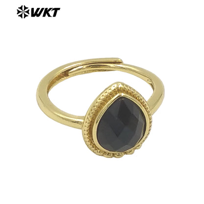 WT-R509 Wholesale Fashion Tiny Pear Shape Natural Gemstone Setting Teardrop Amazonite Birthday Stone Ring