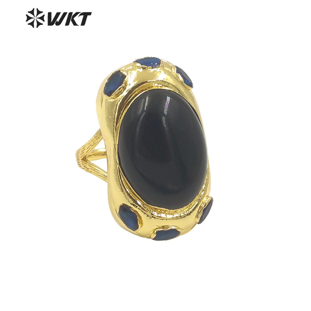 WT-R501 Lovely New Europe Design 18K Real Gold Plated Oval Stone With Zircon Around Unisex Popular Gemstone Ring