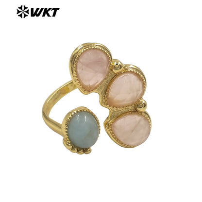 WT-R607 Wonerful Exclusive Design 18K Gold Plated Four Natural Gemstones Rings Adjustable Size For Lady Fashion Jewelry