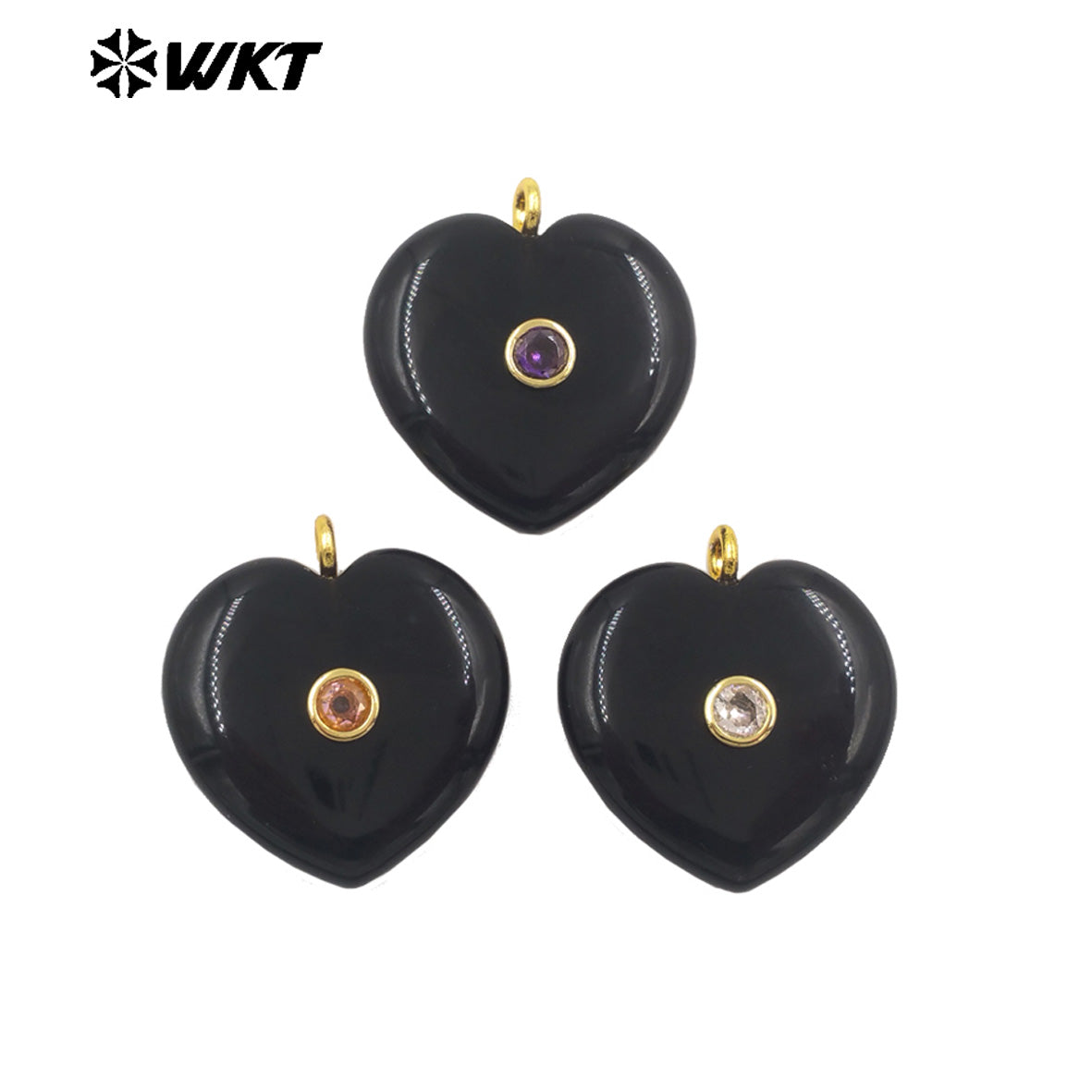 WT-P2087 Lovely Gold Plated Zircon Setting In Natural Gemstone Heart Shape Pendants For Women Romantic Necklace DIY Design