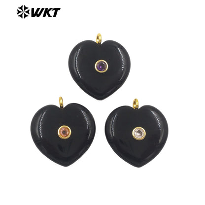 WT-P2087 Lovely Gold Plated Zircon Setting In Natural Gemstone Heart Shape Pendants For Women Romantic Necklace DIY Design