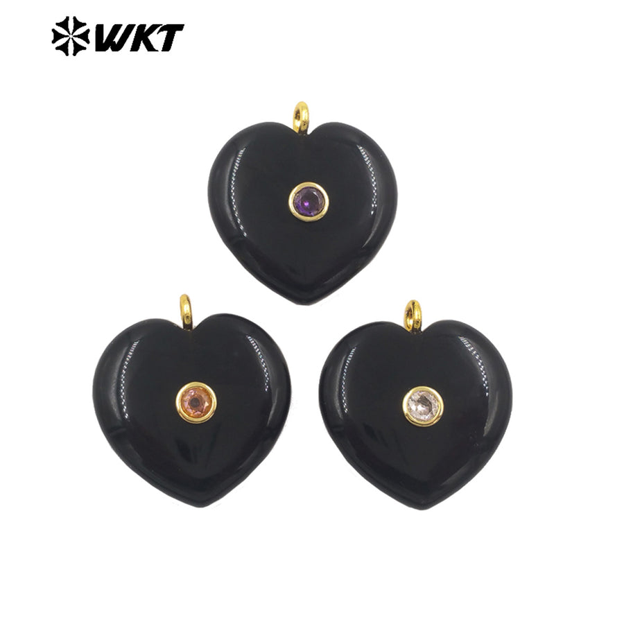 WT-P2087 Lovely Gold Plated Zircon Setting In Natural Gemstone Heart Shape Pendants For Women Romantic Necklace DIY Design
