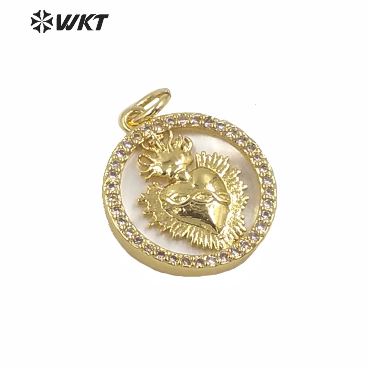 WT-MP167 Very Hot Sales Gold Electroplated Heart Shell Pendant love Heart Gold Mop CZ Setting Heart Women Religious Pendant