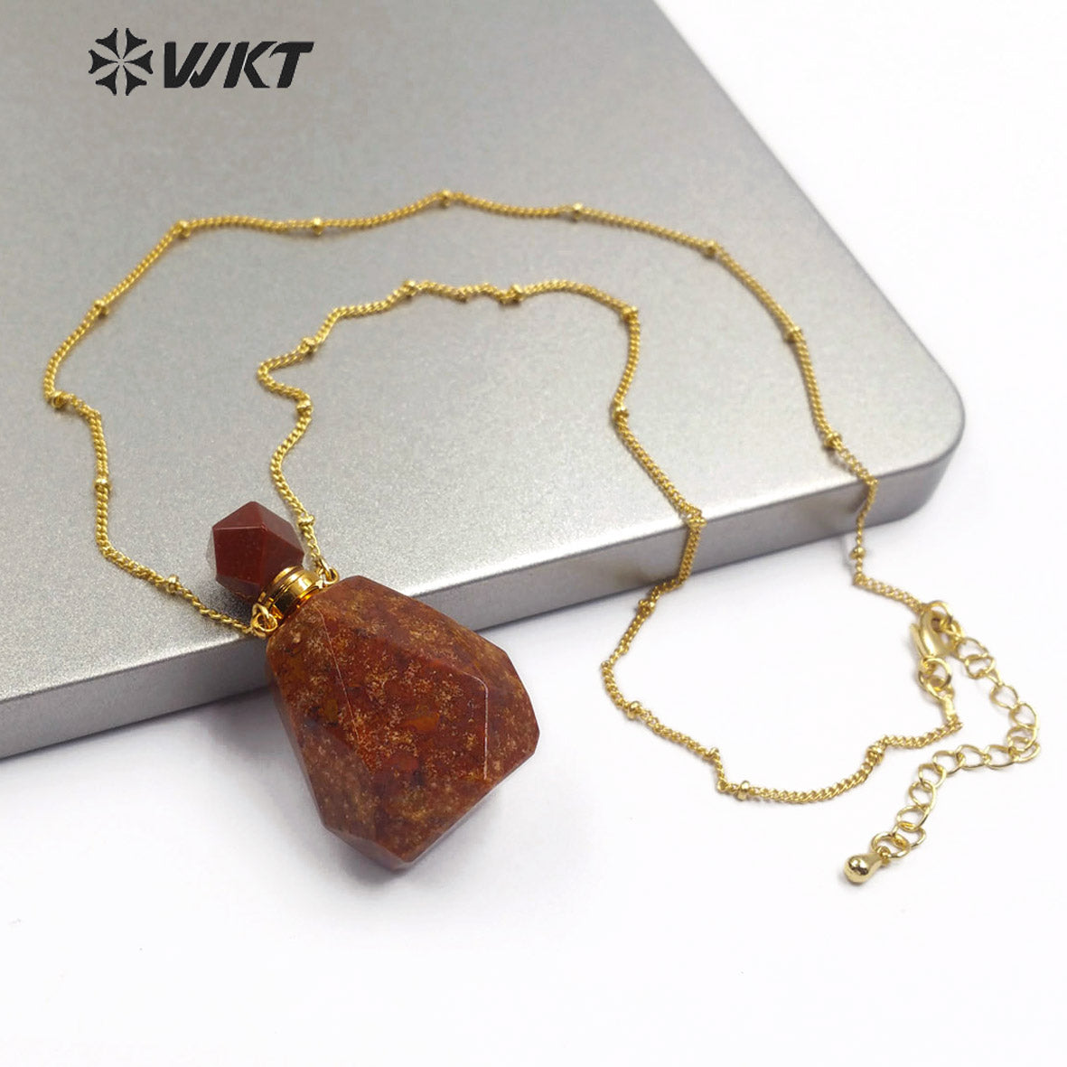 WT-N1171 Newest Natural Green Fluorite Stone Perfume Bottle Necklace Rhodonite Necklace Women Stylish Moss Agate Necklace