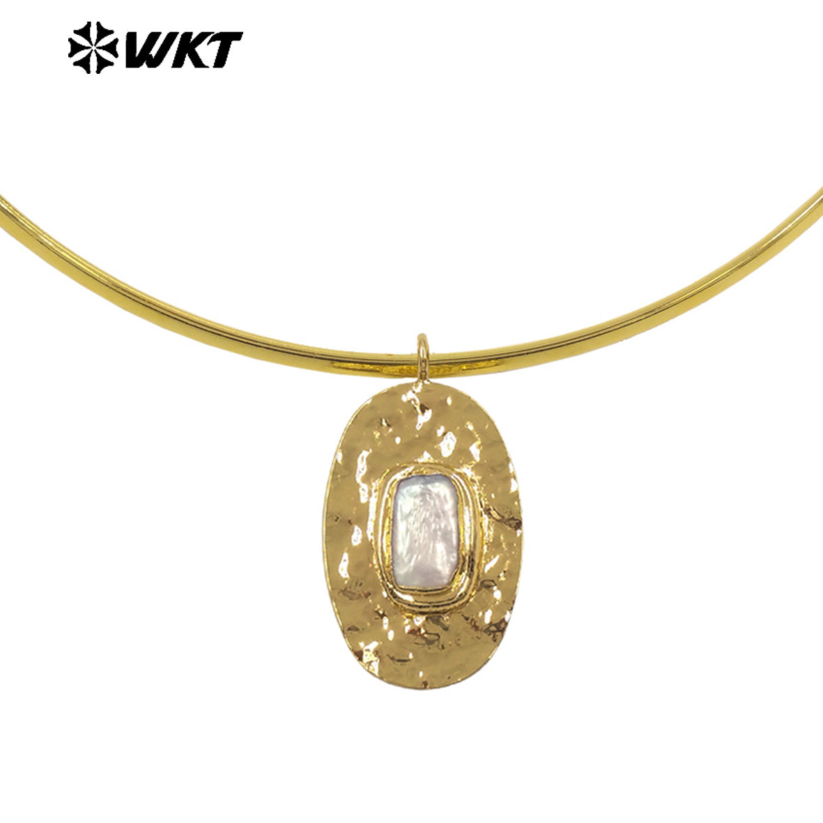 WT-JN394 Simple Vintage Style 18K Gold Plated Rectangle Round Natural Freshwater Pearl Pendant Necklace Choker As Lady Jewelry