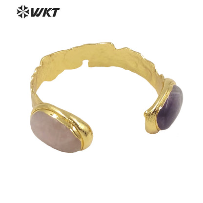 WT-B591 2022 WKT Fashion Natural tiger Eye Amethyst Black Obsidian pink Quartz Bangle Opening Adjustable Oval Stone Bangles