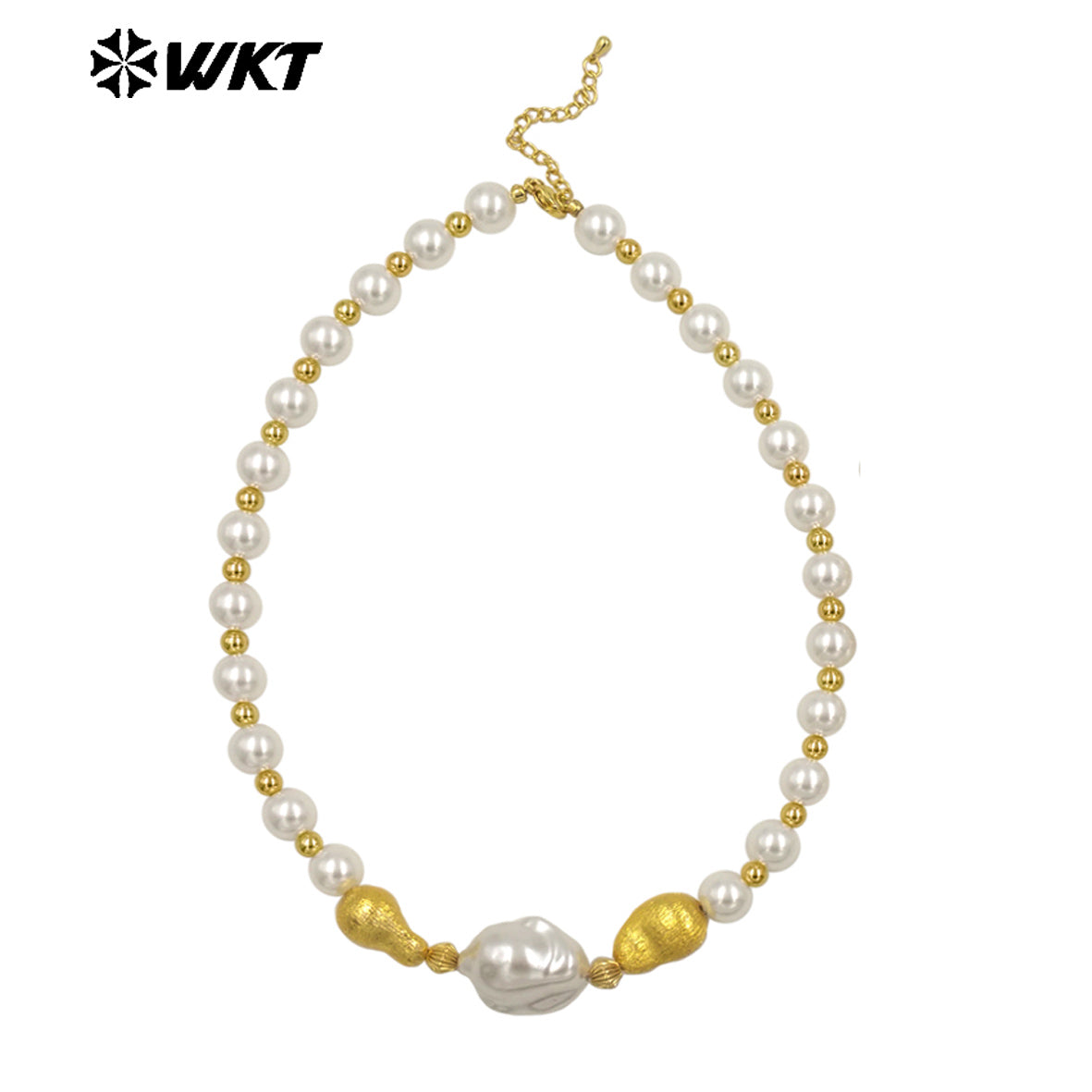 WT-JN292 High Quality Large White and Small Gold Beads Irregular Pearl Necklace Finished Jewelry for Girlfriend As Surprise Gift