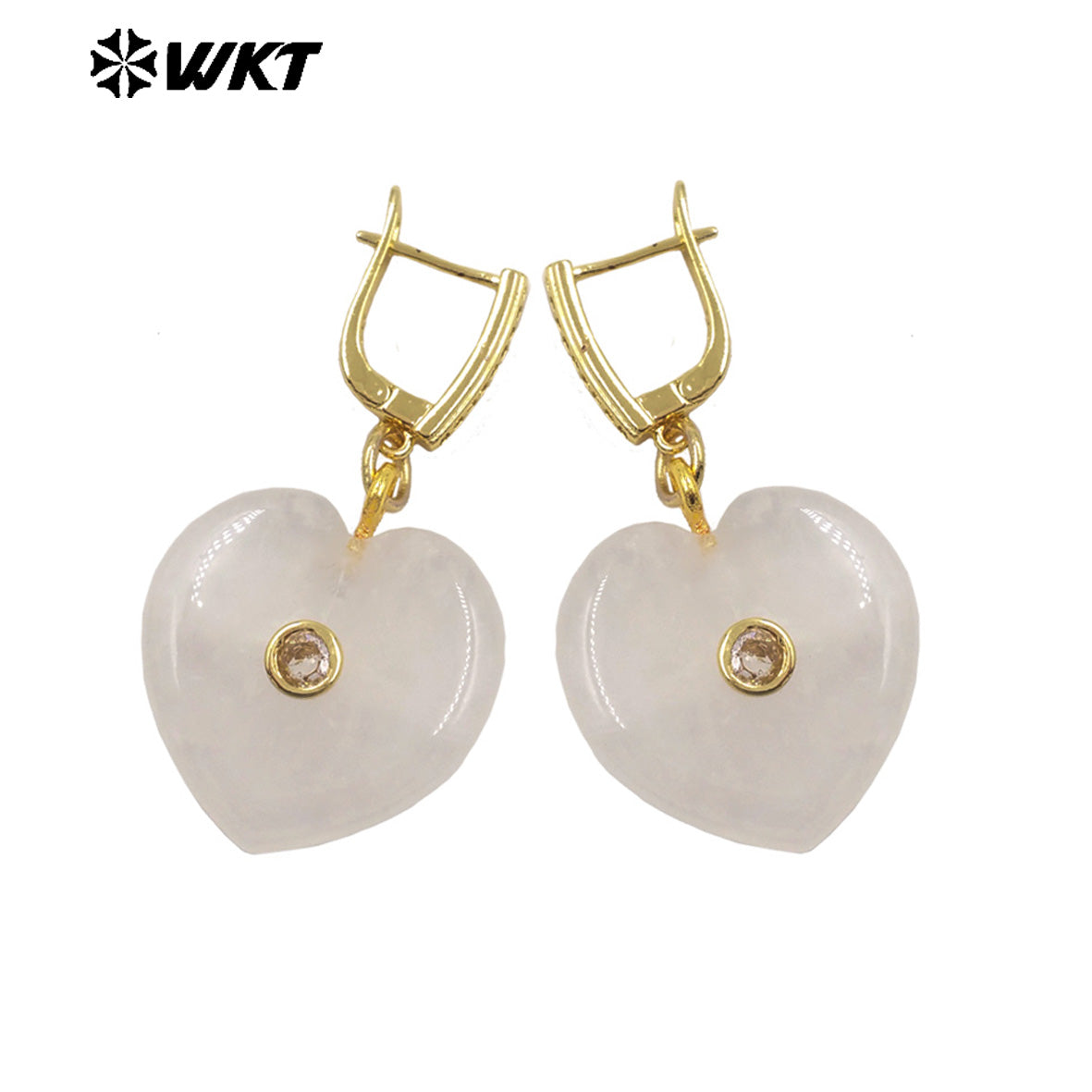 WT-E810 Romantic Style Gold Plated Zircon And Various Natural Gemstones Heart Shape Women Earrings For Cute Jewelry Decoration