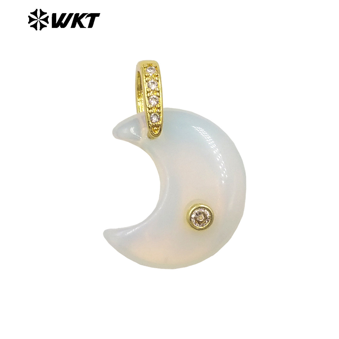 WT-P2112 Factory Wholesale Various Natural Gemstones And Zircon Moon Shape Gold Pendants As Lady Sweet Earrings Findings