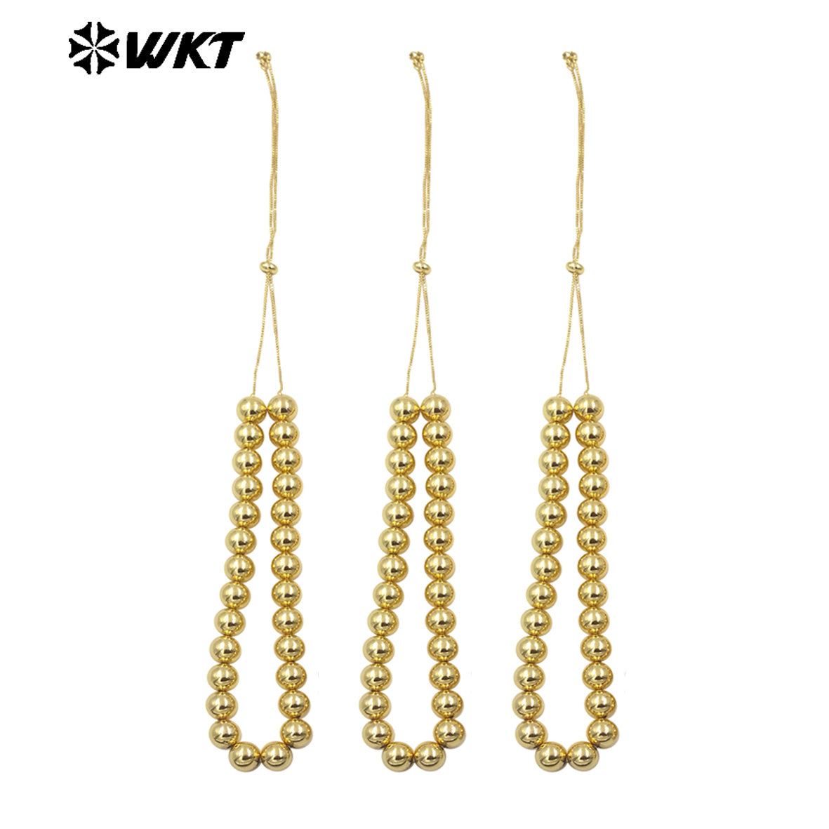 WT-JFN13 Wholesale Most Popular Hand Strand Round Ball Beads 18K Real Gold Plated Simple Unique Chain Necklace Different Size