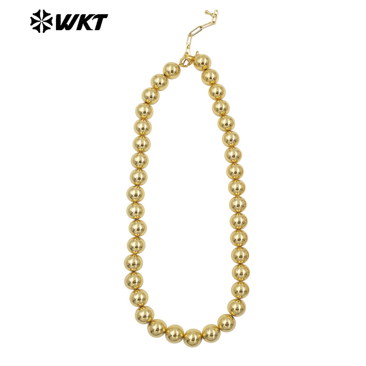 WT-JFN14 Fashionable 18K Real Gold Plated Round Big Brass Beads Hand Strand Chain Necklace 10 and 12MM Available
