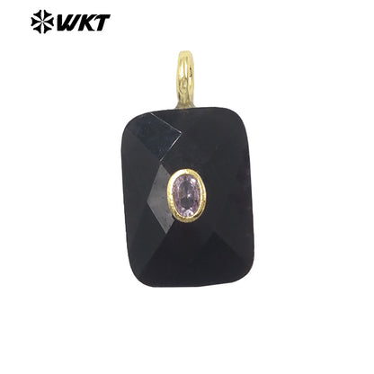 WT-P2107 High Quality Colorful Zircon And Natural Gemstone Faceted Rectangle Pendants As Women Simple Jewelry Accessories