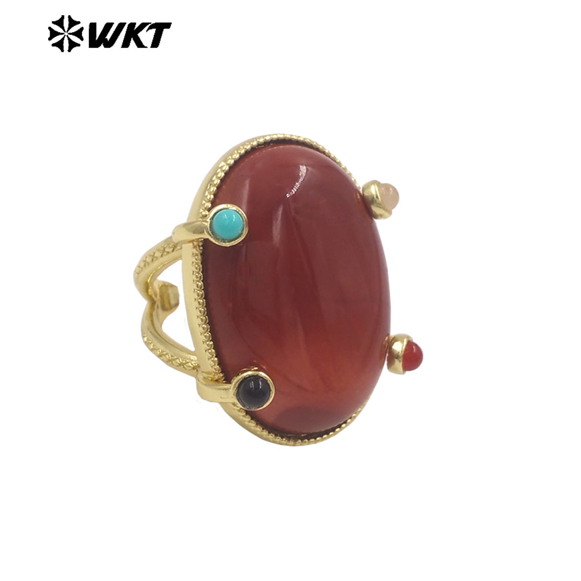 WT-R586 Lovely Romantic Design Gold Plated Little Stone And Natural Big Gemstones Women Rings As Friends Jewelry Presents