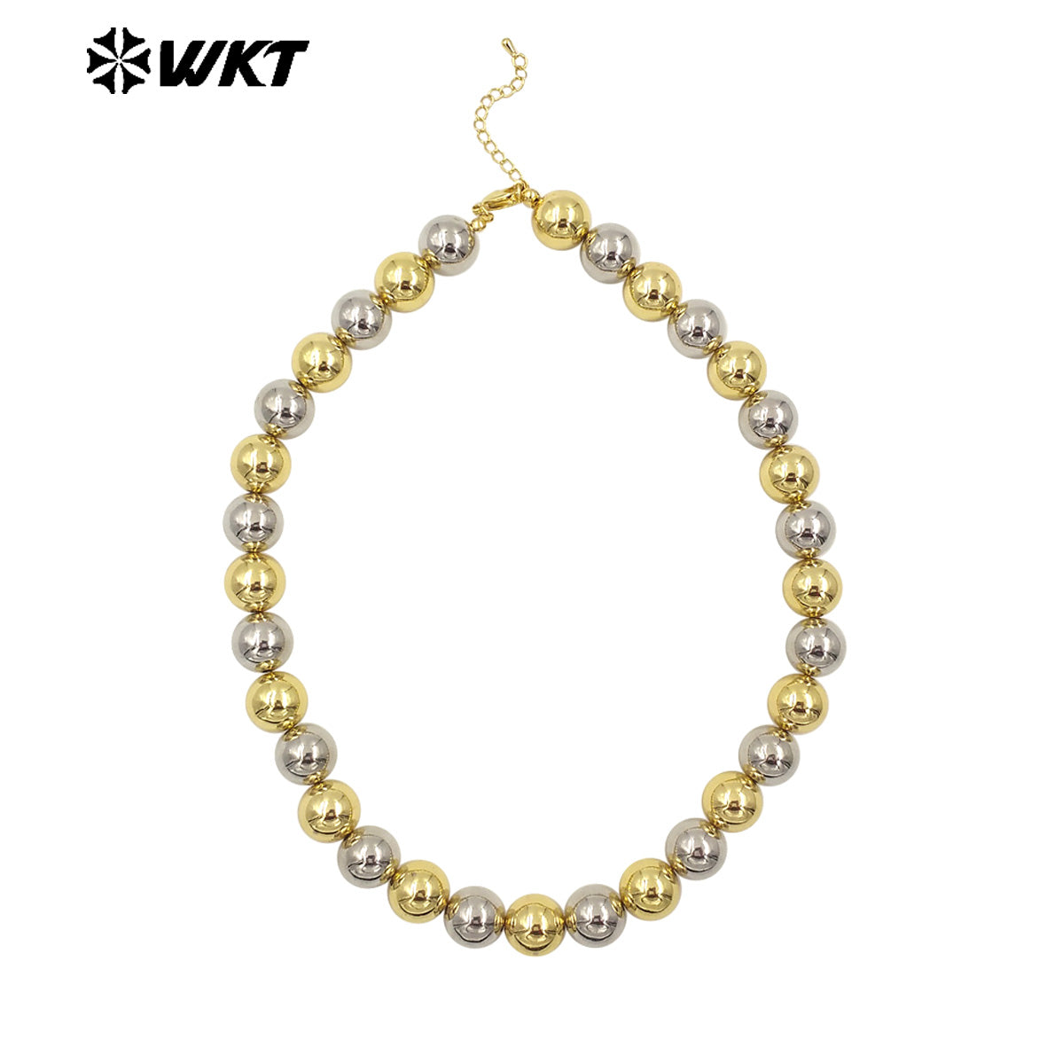 WT-JFN11 Wholesale New Popular Design Double Color Mixsure Unique Women Big Metal Ball Beads Hand Strand Necklace With Extend