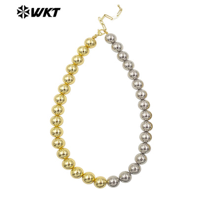 WT-JFN12 Wholesale Fashion 18k Real Gold Plated Double Color Mixsure Design Unique Brass Ball Beads Necklace
