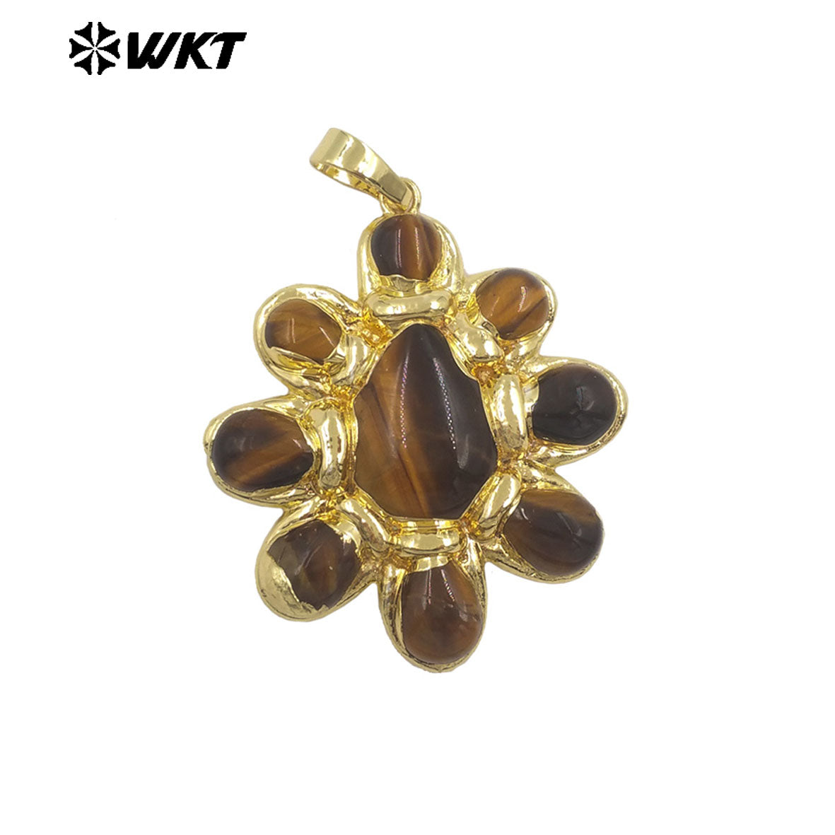 WT-P2085 Exclusive Charms Back Full Gold Plated Various Natural Gemstones Flower Big Pendants For Elegant Necklace Making