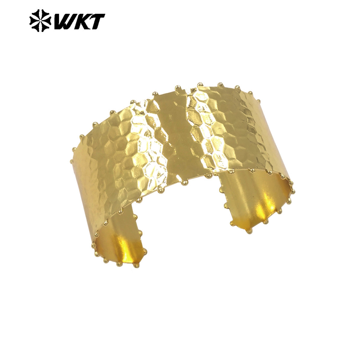 WT-JF382 Wholesale Simple Style 18K Gold Electroplated Round Beads And Hollow Holes Yellow Brass Bangle As Women Daily Jewelry