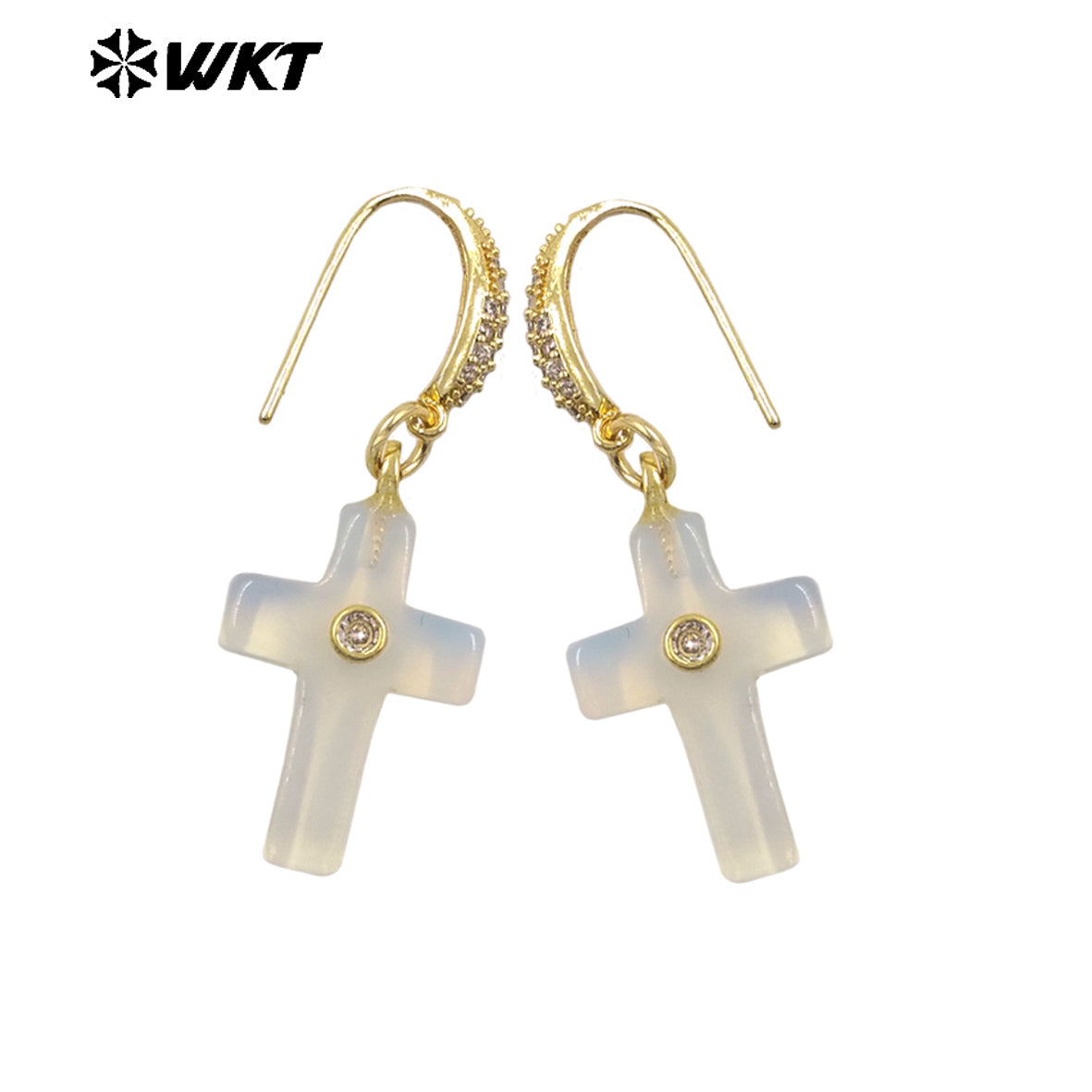 WT-E819 Popular Fashionable Zircon And Natural Gemstones Cross Design Gold Earrings As Female Wedding Matching Jewelry
