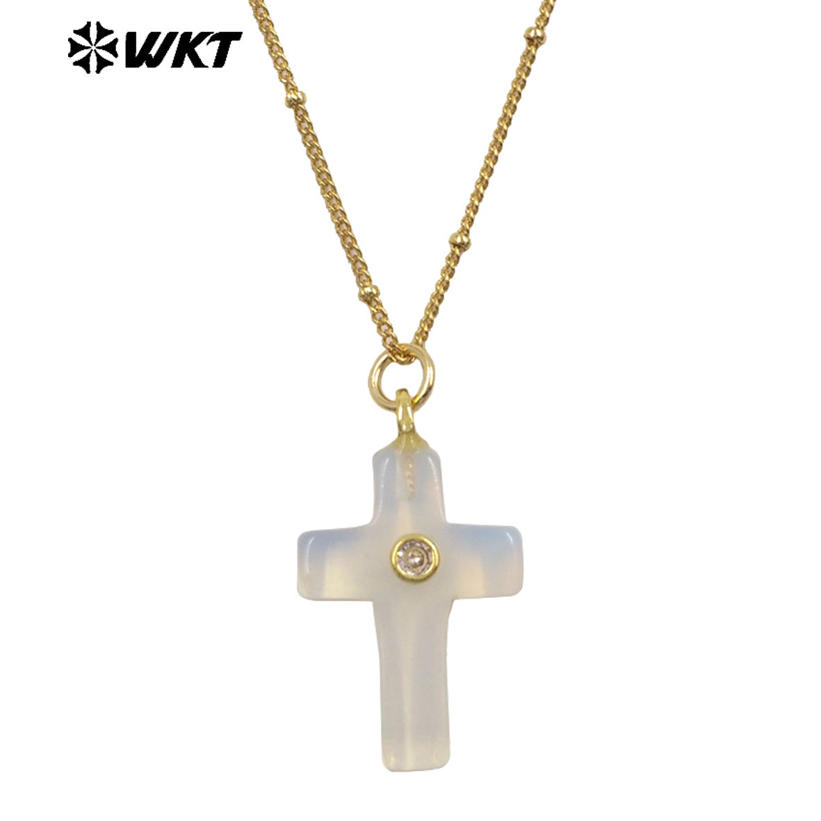 WT-N1533 Popular Sale Gold Chain With Colorful Natural Gemstones Cross Shape Charms Necklaces As Women Daily Wearing Jewelry