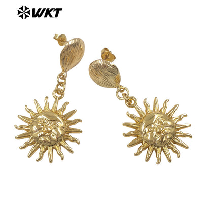 WT-E806 Good Quality Interesting Design Gold Electroplated Yellow Brass Metal Sun Shape Earrings For Women New Year Presents