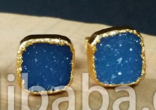 WT-E125 Gorgeous Tiny Sparkly Flat Agate Druzy Earring Hexagon Round Triangle square Druzy Earring Studs