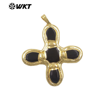 WT-P2034 Good Quality Trendy Style 18K Gold Plated Five Natural Stones Cross Pendants For Women Fashion Necklace DIY Findings