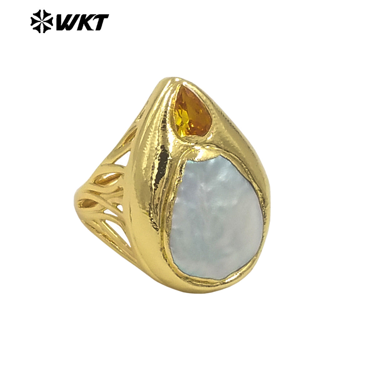 WT-MPR127 Delicate Micro Pave Zircon Ring With Natural Freshwater Pearl Gold Plated for Party Decoration Resist Tarnishable