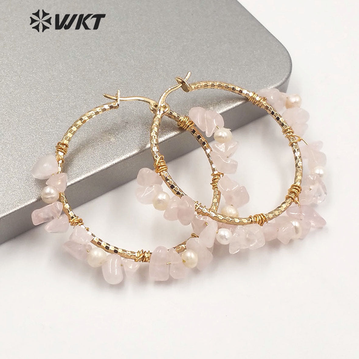WT-E608 Exclusive Design INS Style Gravel Stone Pearl Earring Pink Color Women Fashion Gravel Stone Earring