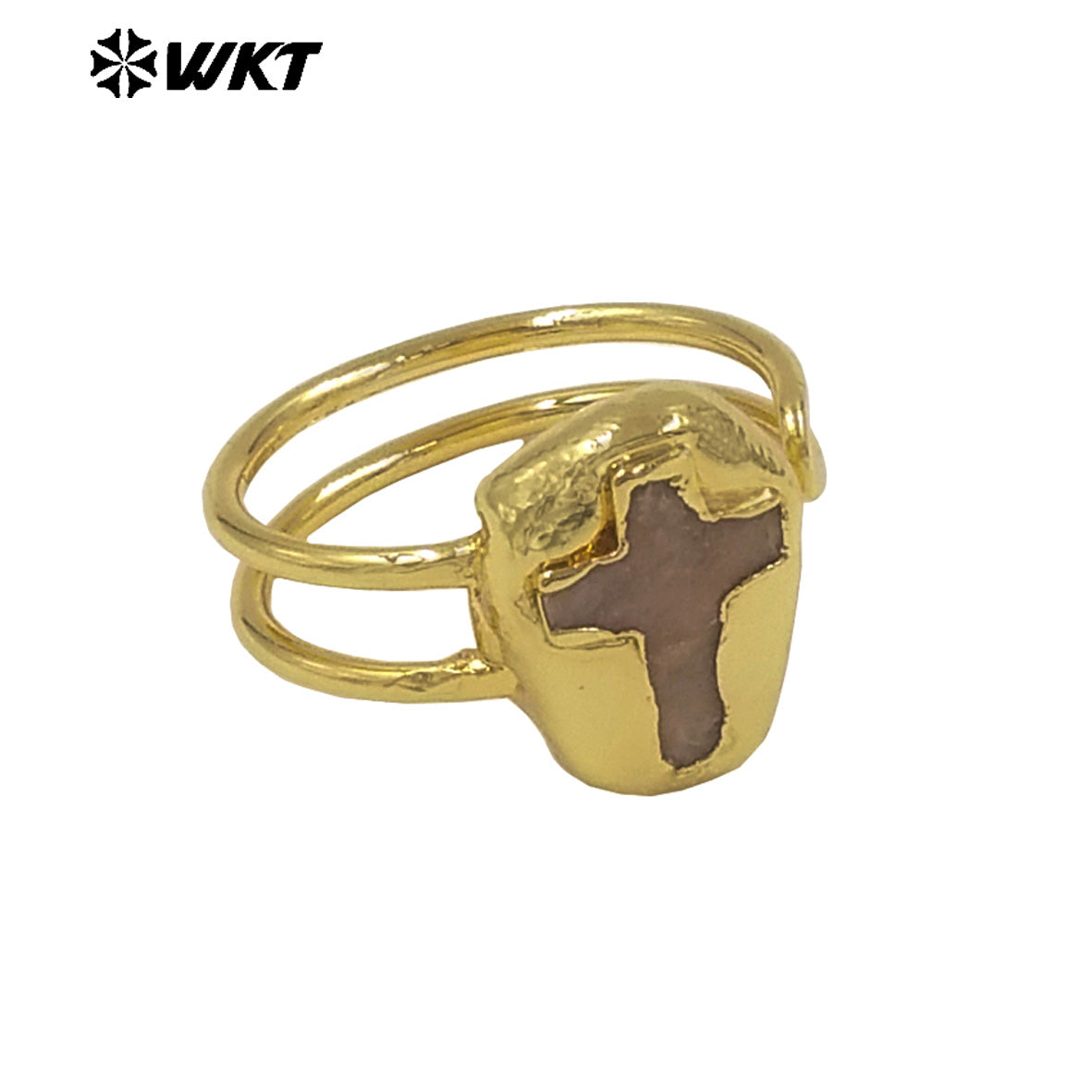 WT-R600 Popular Wonderful 18K Gold Plated Natural Gemstones Cross Shape Adjustable Rings For Lady Daily Wearing Jewelry