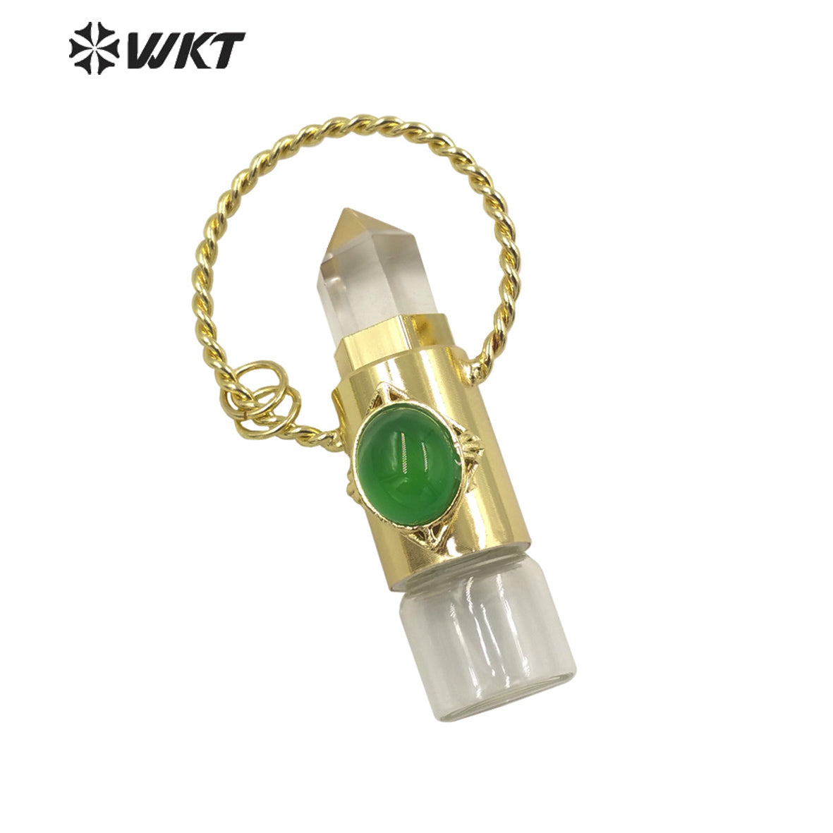 WT-N1308 Amazing WKT NEW Natural Stone Spirit Quartz Roller Perfume Bottle Pendant Necklace for Women Gift Stone Bottle Necklace