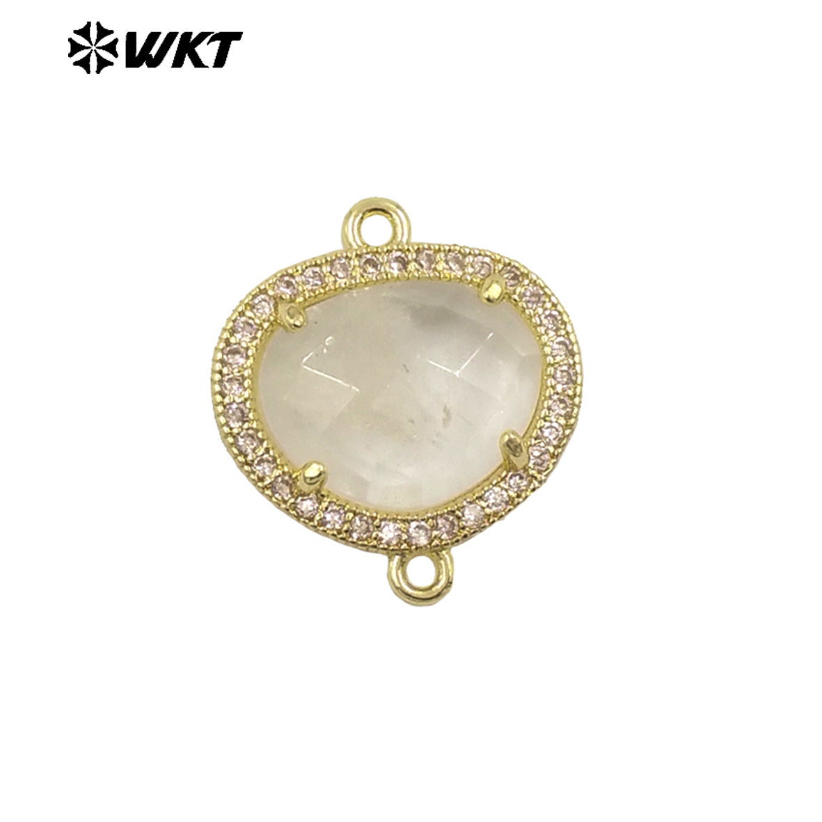 WT-C335 High Quality Wholesale Small Zircon Round MultiVariety Natural Gemstone Necklace Pendant Connector Double Hoop for Women
