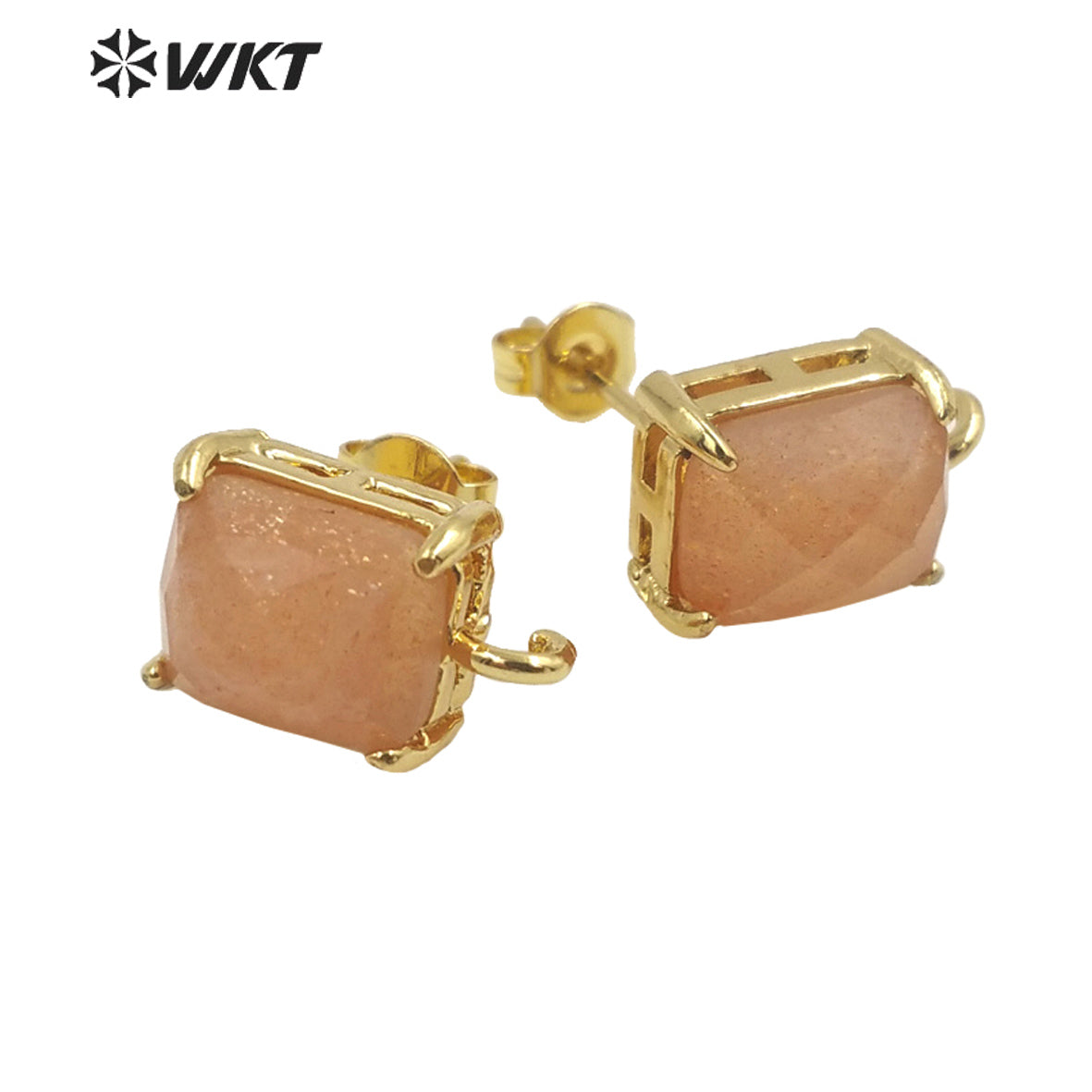 WT-E677 Newest Design Fashion Gold Plated Claw Setting Long square Gemstone Made Jewelry Findings Earrings Studs